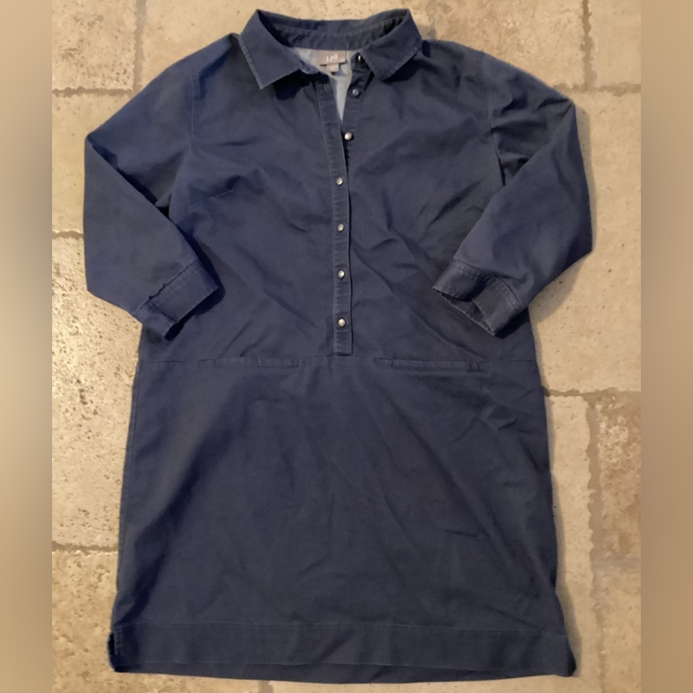 J Jill Shift Stretch Dress Size M Navy Blue Collar Pockets